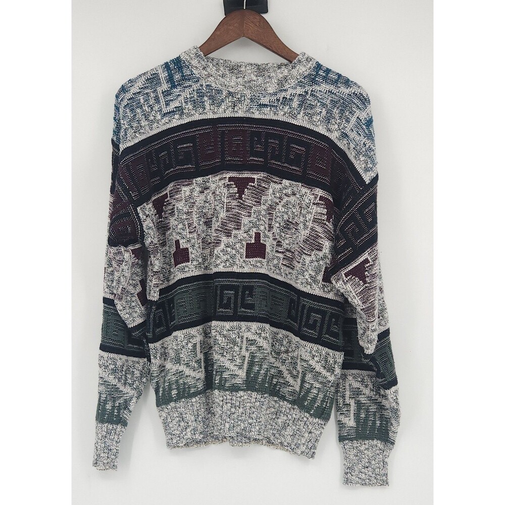 Vtg 90s City Streets Sweater Mens XL Coogi Cosby Style Geometric Greek Key Knit